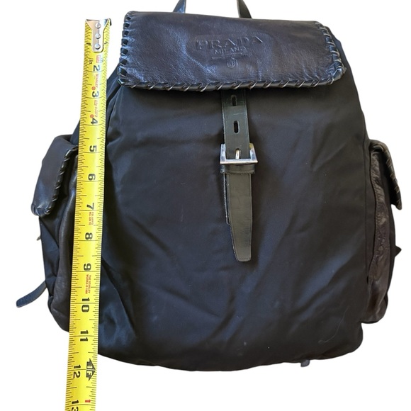 Prada Made in Italy Nylon Whipstitch Leather Trim Backpack Black - Picture 12 of 16